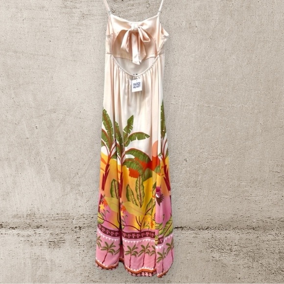 Anthropologie pink palms maxi dress beach flowy boho romantic feminine dainty - Picture 2 of 5